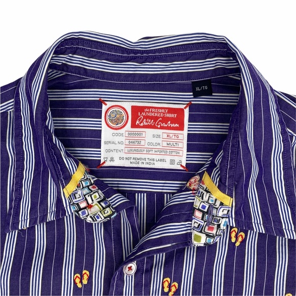 Robert Graham Freshly Laundered Shirt Embroidered Flip Flops Button Up Men’s XL - Picture 5 of 16